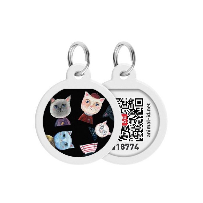 Адресник WAUDOG Smart ID с QR паспортом, премиум, рисунок " Cats" 25мм