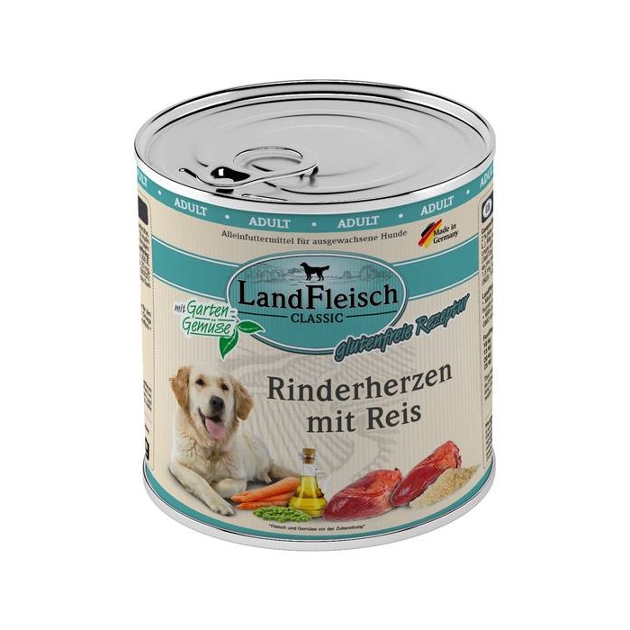 Landfleisch Classic Консервы для собак с говяжьими сердцами и рисом 800г