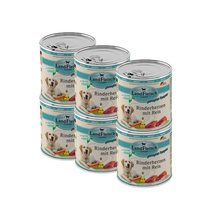 Landfleisch Classic Консервы для собак с говяжьими сердцами и рисом 800г x 6