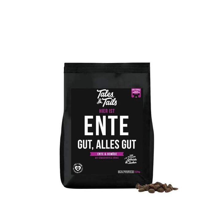Tales & Tails minkštas sausas pašaras suaugusiems šunims (70% antienos) 1,5kg