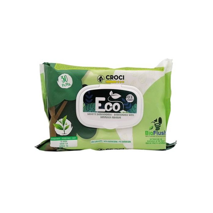Croci Eco Wet Wipes for Dogs and Cats - Green Tea and Chlorhexidine 30pcs