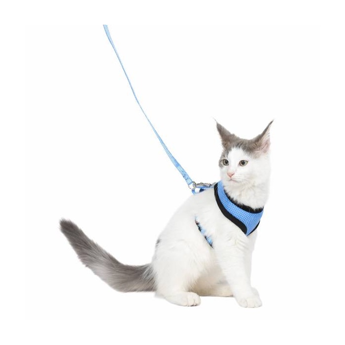 Flamingo Harness For Cats with Leash, Blue 37cm / 43-55cm