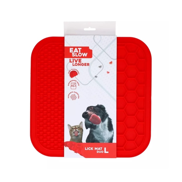 Eat Slow Live Longer Лизательная коврик для собак L 30x30 см, красный