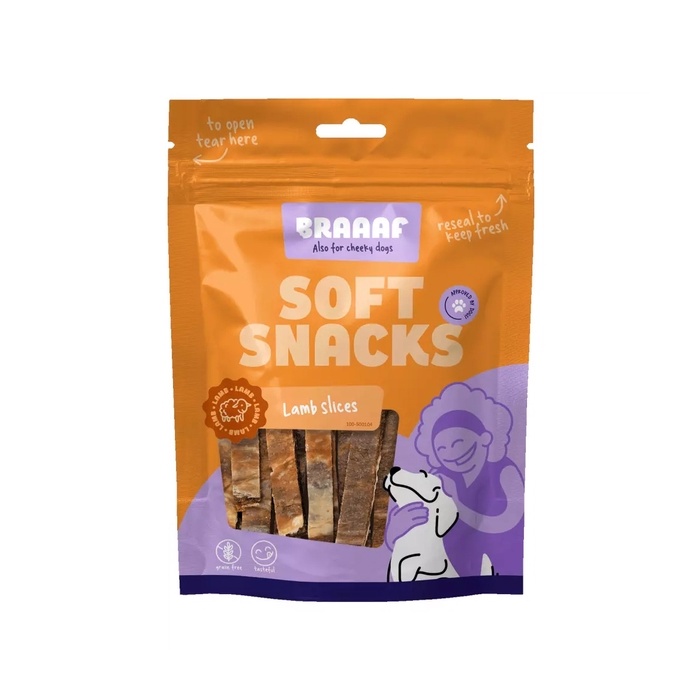 Braaaf Maiused Koerale, Soft Snack Slices - Lammas & Kala 85g