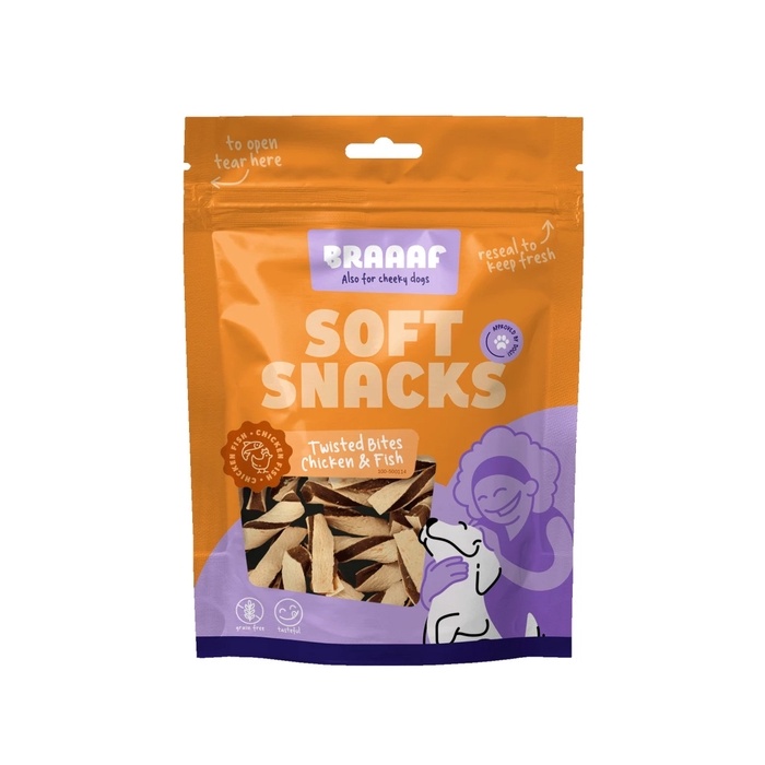 Лакомства для собак Braaaf, Twisted Bites – Курица и Рыба, 85 г
