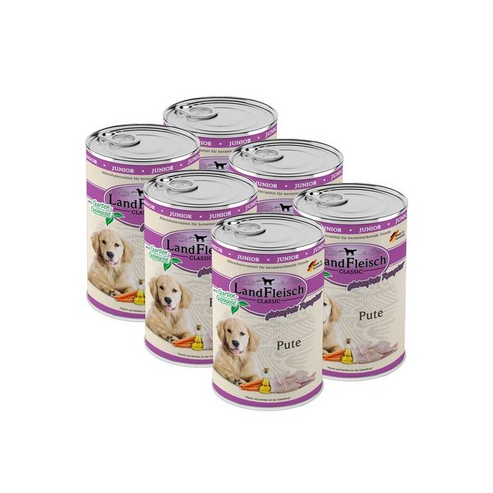LandfleischClassic Junior консервированный корм для щенков с индейкой, 400г x 6шт
