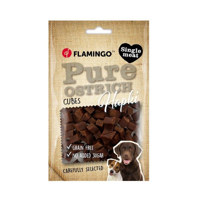 Flamingo Лакомство для собак - Hapki кубики из страусиного мяса 85 г