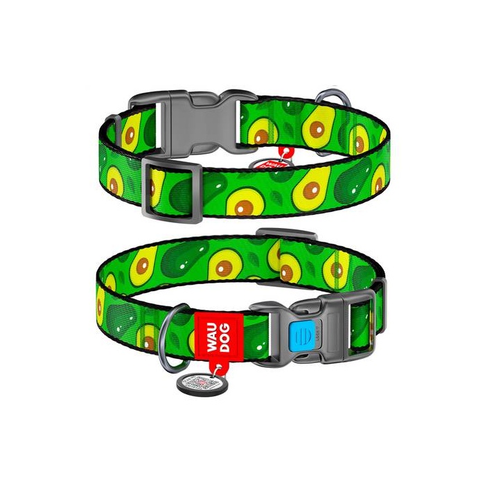WAUDOG Nylon Dog Collar with QR Passport Avocado, 15 mm x 25–35 cm