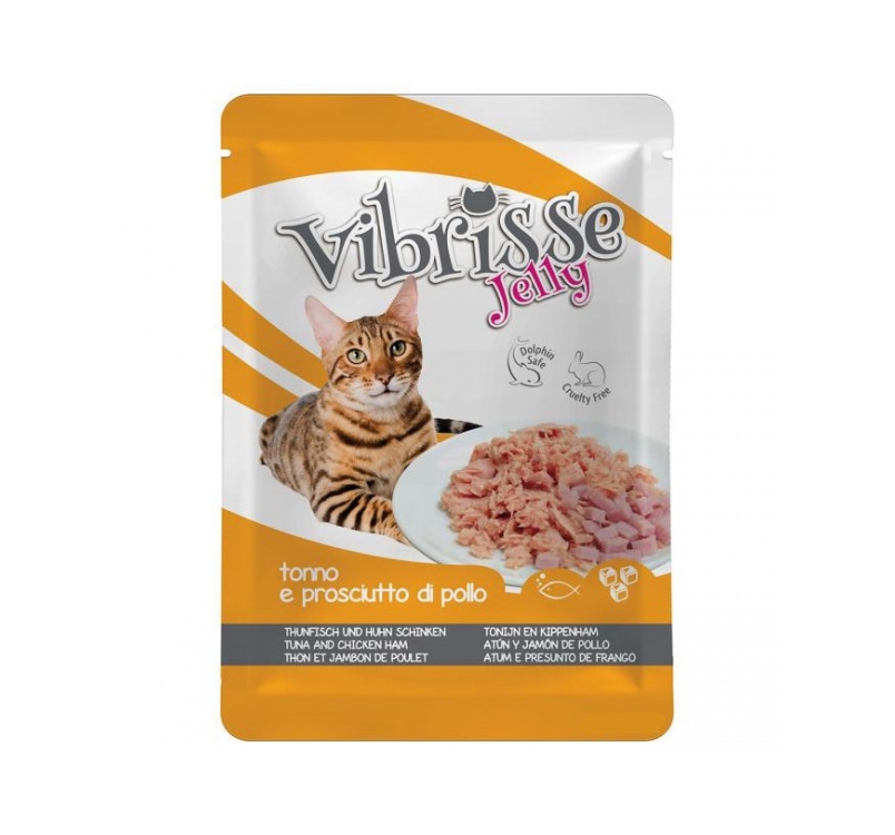 Vibrisse желе для кошек - Тунец и куриная ветчина 70г