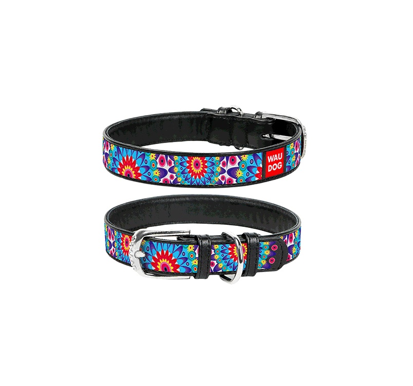 WAUDOG Collar "Flowers"  25mm x 36-49cm Black