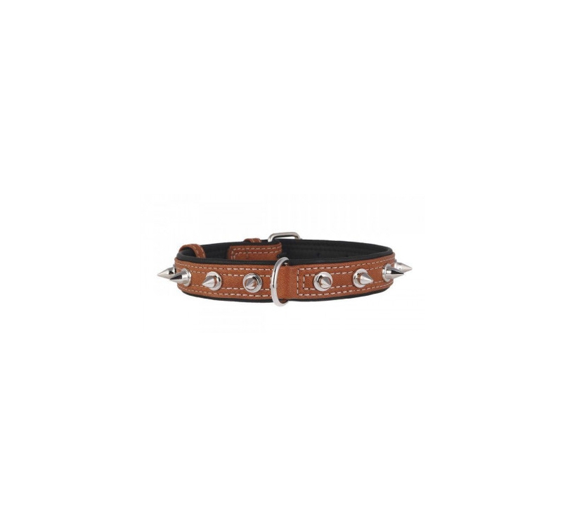 Leather Collar with Metal Spikes Brown 25mm x 38-4*9cm