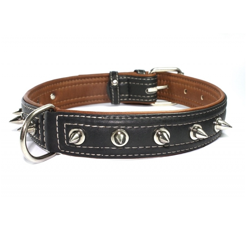 Leather Collar with Metal Spikes Black 35mm x 46-60cm