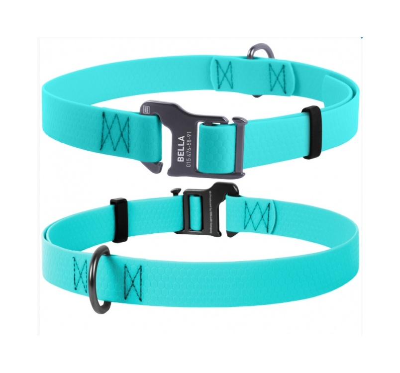 Waudog Waterproof Dog Collar Mint (Glows in the dark) 25mm x 35-70cm