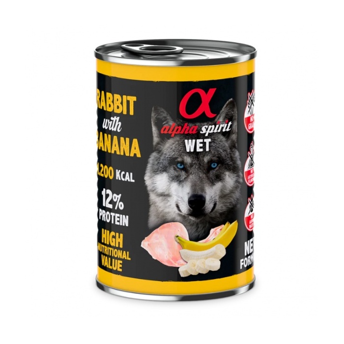 Alpha Spirit Wet Food for Dogs Chicken & Rabbit with Banana 400g