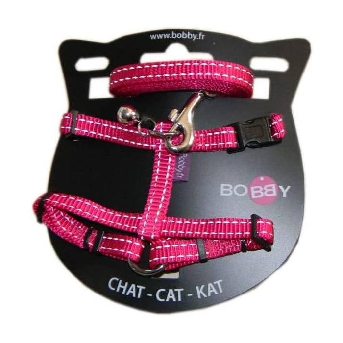 Bobby katės petnešos „Safe“, fuksijos spalvos, 25–38 cm