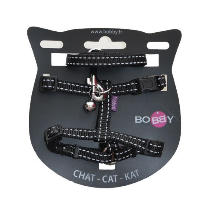 Bobby Шлейка для кошек "Safe", черный 25-38см
