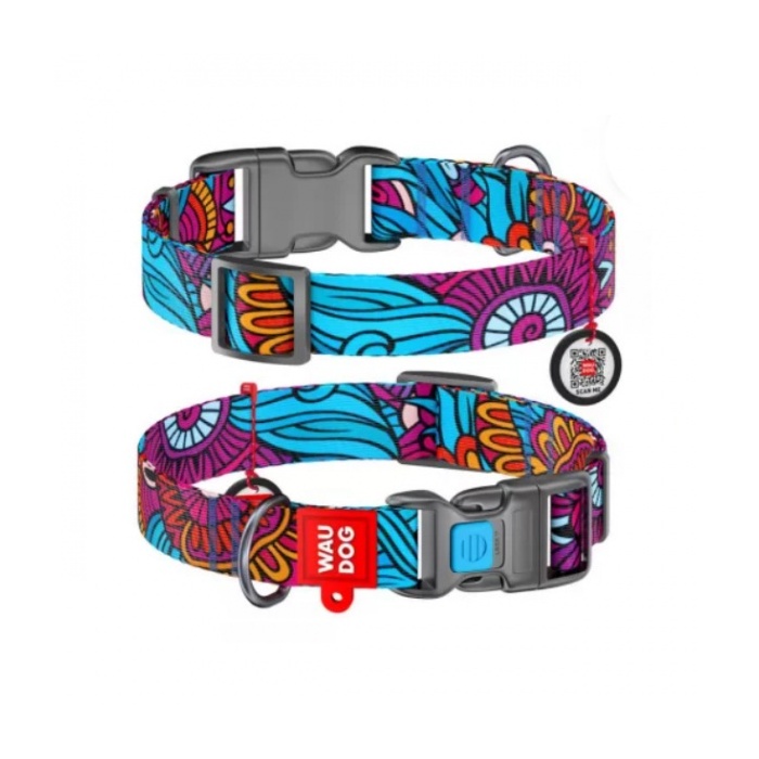 WAUDOG Nylon Dog Collar with QR Passport Summer, 15 mm x 25–35 cm