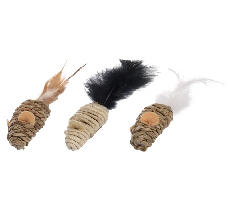 Natural Cat Toy with Feathers 3pcs