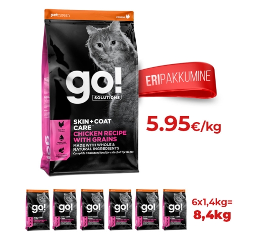 6x GO! Skin + Coat Chicken Recipe for Cats & Kittens 1,4kg (Best before 04/02/2023)