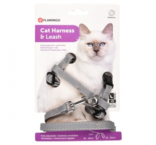 Cat Harness with Leash Reflective Silver + Leash