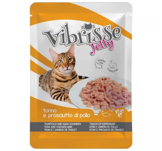 Vibrisse желе для кошек - Тунец и куриная ветчина 70г