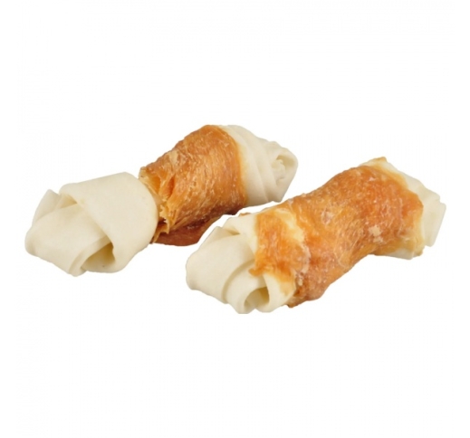 Rawhide Knotted Bone with Chicken (2pcs) 11cm