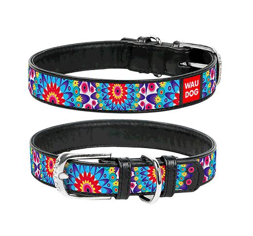 WAUDOG Collar "Flowers"  25mm x 36-49cm Black