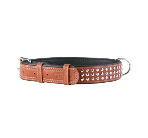 Leather Collar with Metal Decorations Brown 35mm x 46-60cm