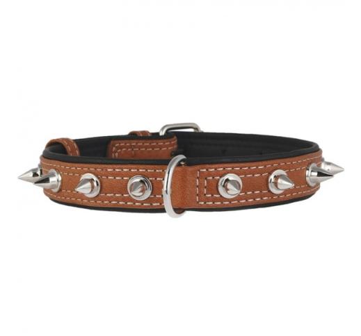 Leather Collar with Metal Spikes Brown 25mm x 38-4*9cm