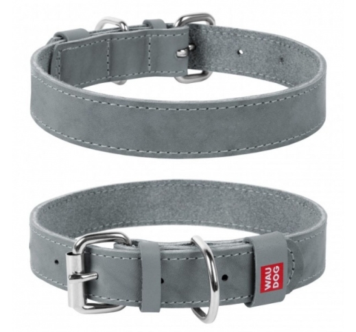 Waudog Classic Leather Collar Grey 20mm x 30-39cm