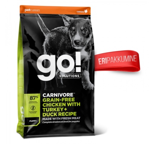 GO! Carnivore Chicken, Turkey + Duck Recipe for Puppies 10kg (Best before 06/05/2023)