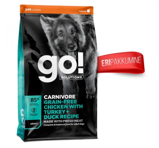 GO! Carnivore Chicken, Turkey + Duck Recipe for Adult Dogs 1,6kg (Best before 03/02/2023)