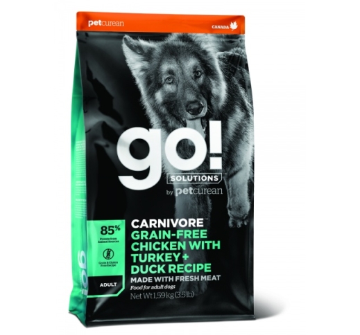 GO! Carnivore Chicken, Turkey + Duck Recipe for Adult Dogs 1,6kg, BB 27/03/21