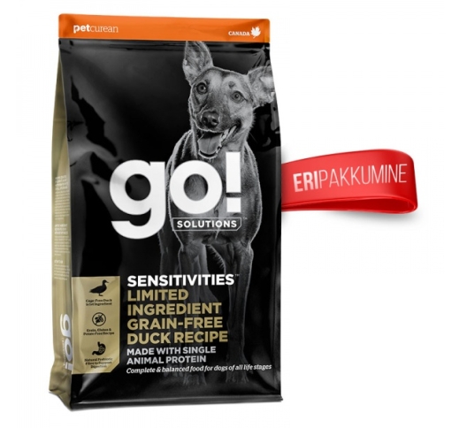 GO! Sensitivities Беззерновой корм с уткой для собак всех возрастов 1.6кг (Best before 11/02/2023)