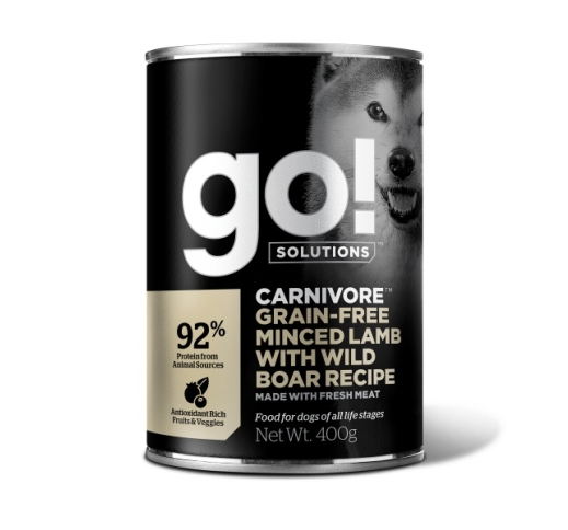 GO! Carnivore консервы беззерновые с рубленым мясом ягненка и дикого кабана для собак 400g