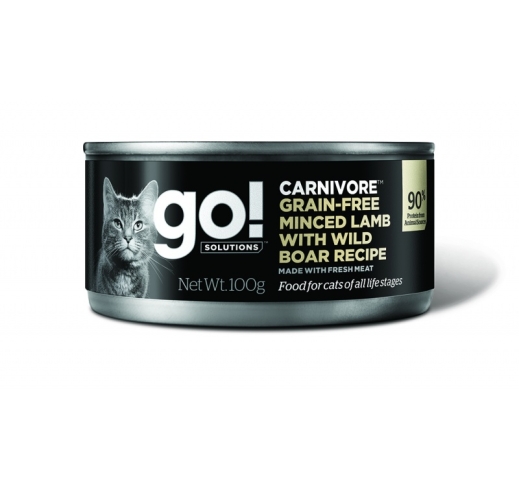 GO! Carnivore консервы беззерновые с рубленым мясом ягненка и дикого кабана для кошек 100g