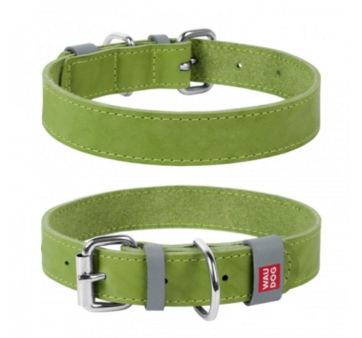 Waudog Classic Leather Collar Green 25mm x 38-49cm