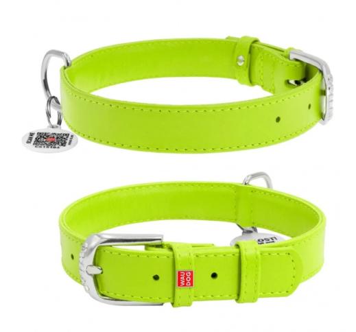 Waudog Glamour Leather Collar Green 20mm x 30-39cm