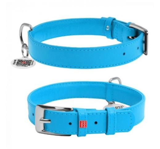 Waudog Glamour Leather Collar Blue 25mm x 38-49cm