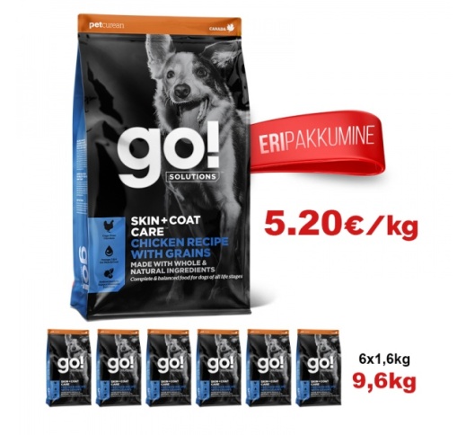 6x GO! Skin + Coat Chicken Recipe for Dogs & Puppies 1,6kg (Best Before 08/04/2023)
