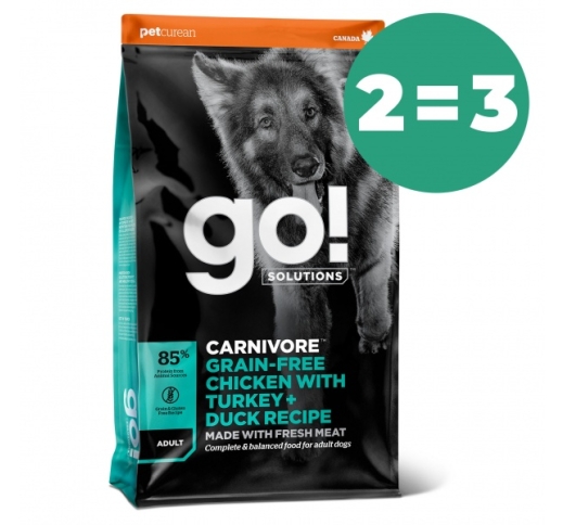 2=3 GO! Carnivore Беззерновой корм с курицей, индейкой, уткой и лососем для взрослых собак 1,6кг,
