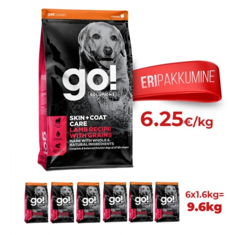6x GO! Skin + Coat Lamb Recipe for Dogs & Puppies 1,6kg (Best before 10/02/2023)
