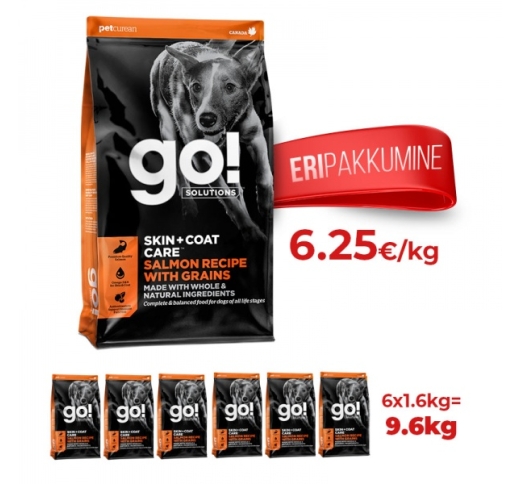 6x GO! Skin + Coat Salmon Recipe for Dogs & Puppies 1,6kg (Best before 03/02/2023)