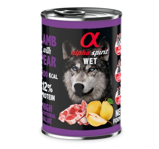 Alpha Spirit Wet Food for Dogs Lamb with Pear 400g
