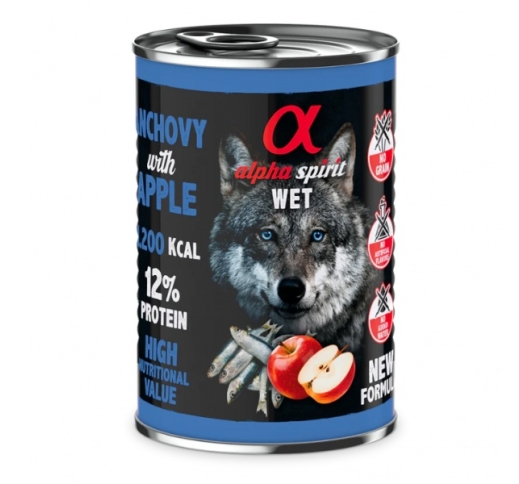 Alpha Spirit Wet Food for Dogs Anchovy with Red Apple 400g