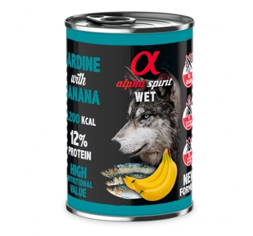 Alpha Spirit Влажный корм для собак Сардина с бананом 400г