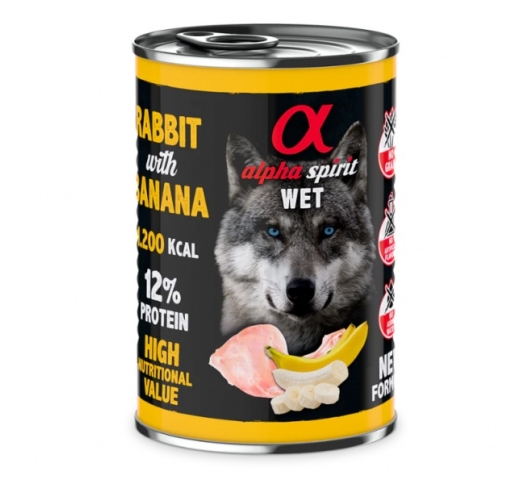 Alpha Spirit Влажный корм для собак Кролик с бананом 400г