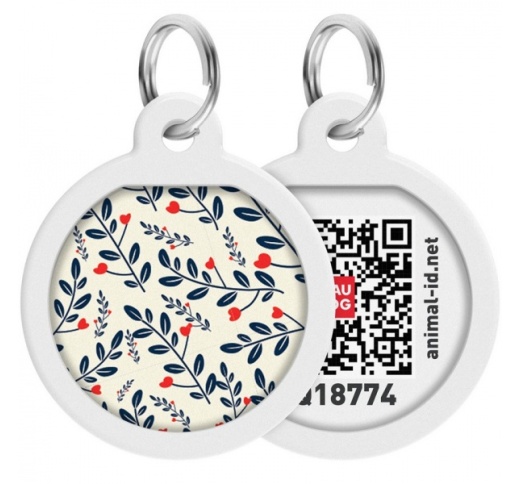 Адресник WAUDOG Smart ID с QR паспортом, премиум, рисунок " Plants"  25мм
