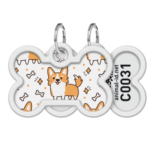 WAUDOG Smart ID Metal Tag (Bone) QR-code "Corgi" 28x40mm