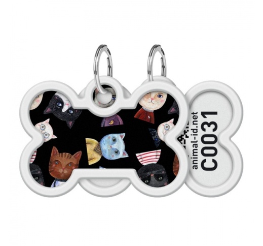 WAUDOG Smart ID Metal Tag (Bone) QR-code "Cats" 28x40mm